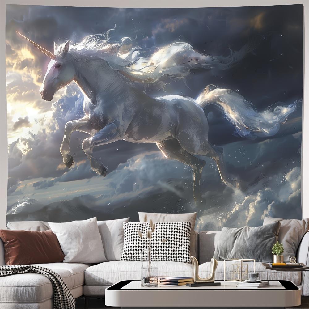 Premium Unicorn Pegasus Tapestry Wall Hanging Art Fantasy Mythical Horse Print Decor for Living Room Bedroom Hallway