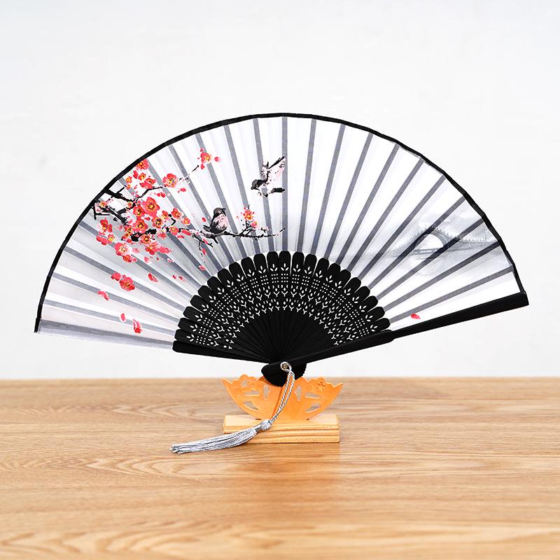Bamboo Folding Fan, Green Smile Design, Women’s Elegant Dance Fan, Perfect Student Gift