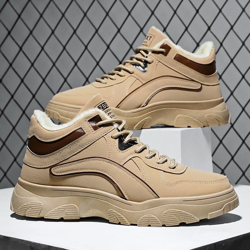 Winter Men's Shoes 2025 New High Top Casual Sports Shoes with Plush, Fashionable Thick Sole and Plush Warm Cotton Shoes