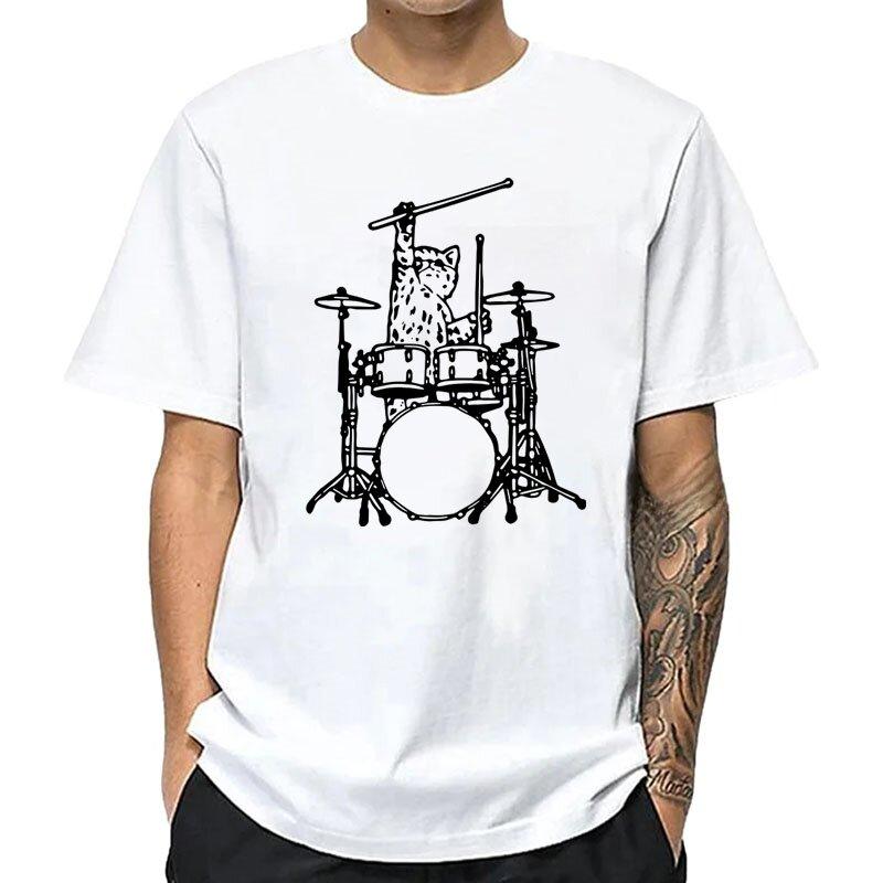 

Summer Men s Cotton Funny Music Cat Print T Shirt Loose O-neck T Shirt for Men Short Sleeve T-shirt Male Tops XL белый