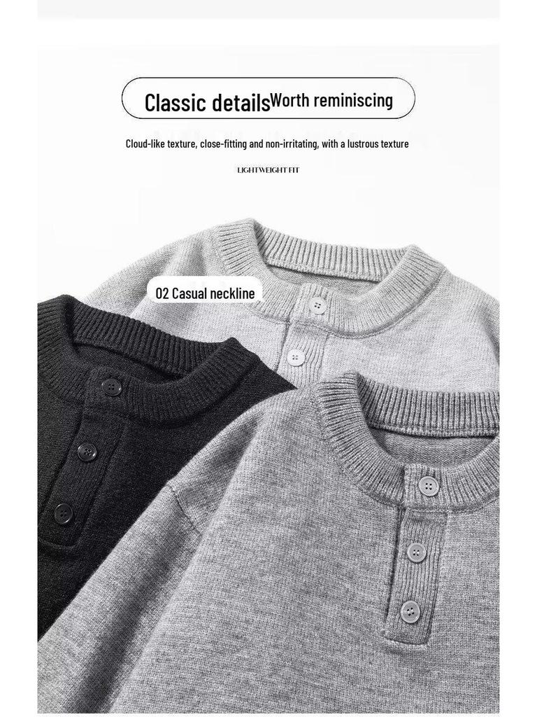 2025 Men's High-Quality Solid Color Retro Henley Knitwear for Autumn/Winter