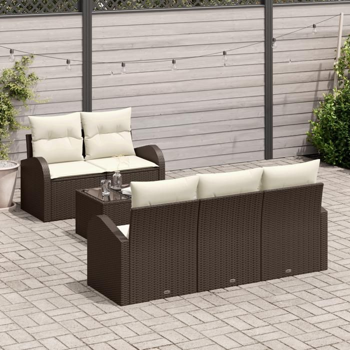 VidaXL Ensemble de 6 Pièces de Canapés de Jardin avec Coussins Marron Poly Rotin 3354587