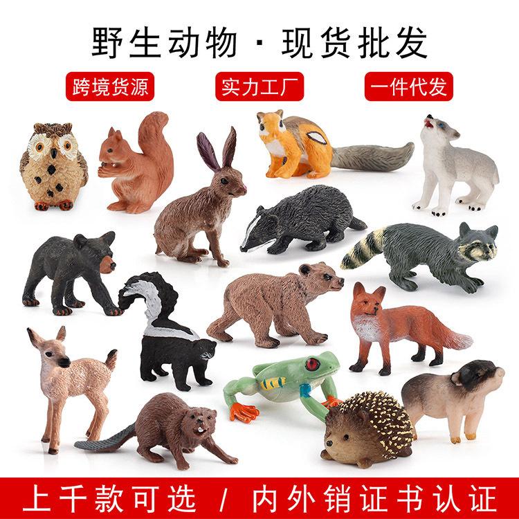 Simulation 16Pcs Forest Animal Model Squirrel Chipmunk Hedgehog White-Tailed Deer Cake Decoration Static Ornament