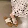 French niche retro one-word toe slippers women's outer wear 2025 summer new flat-bottomed Roman cool slippers