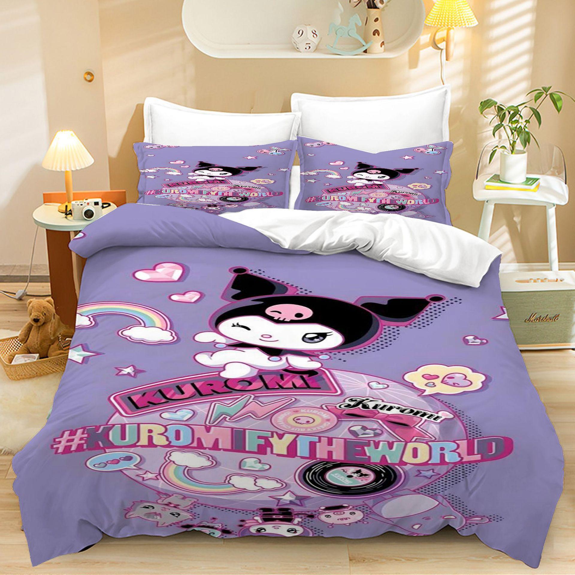 

Home Textiles Three-Piece Purple Kulomie Cartoon Digital Printing Quilt Pillowcase Bedding 90 * 200