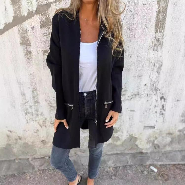 Women's Casual Zip Hooded Jacket Solid Color Autumn Winter