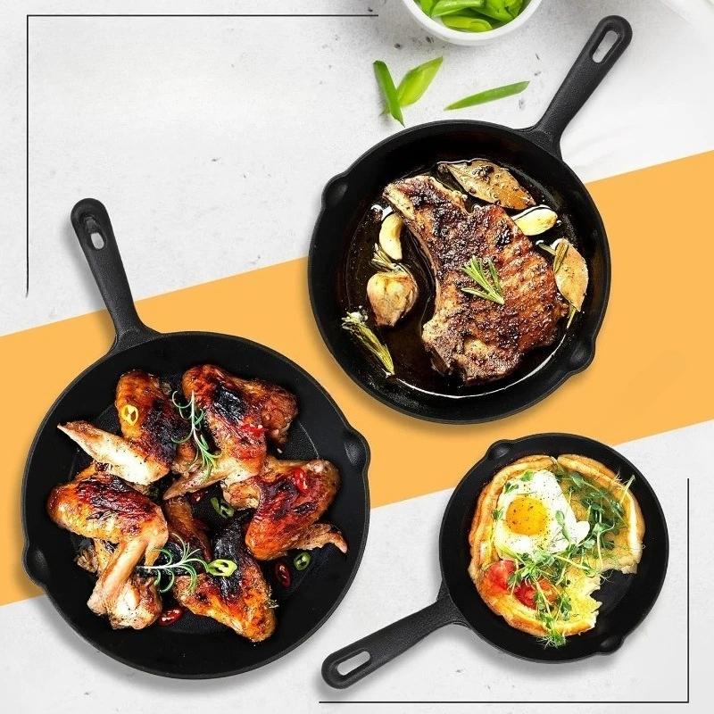 10/14/16/20/26CM Cast Iron Skillet Non-stick Skillet Kitchen Fry Pot Omelette Pancake Pan Mini Thick Flat Pan Kitchen Cookware