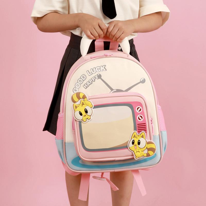 Tv Cat Letter Pattern Cartoon Toddler School Backpack With Spliced Design Color