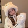 Cute Plush Gloves and Hats for Women  Autumn and Winter Ear Protecting Hats for Cycling To Keep Warm  Thickened Little Bear  Lei Feng Hat Trend