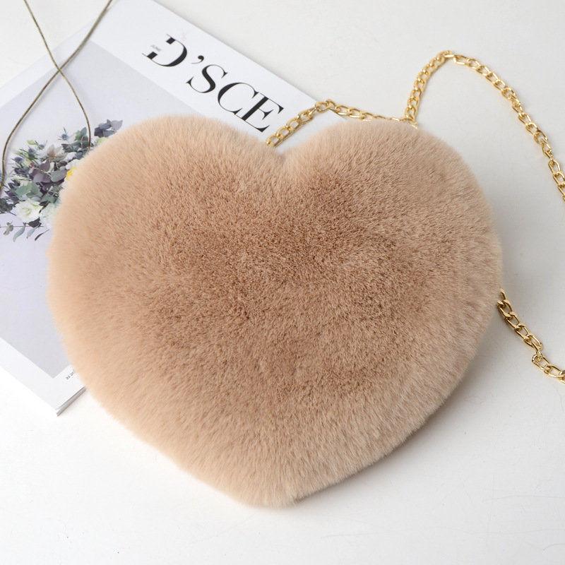Internet Celebrity Fashion Plush Heart-shaped Chain Crossbody Bag with Artificial Wool Love One Shoulder Peach Heart Zero Wallet