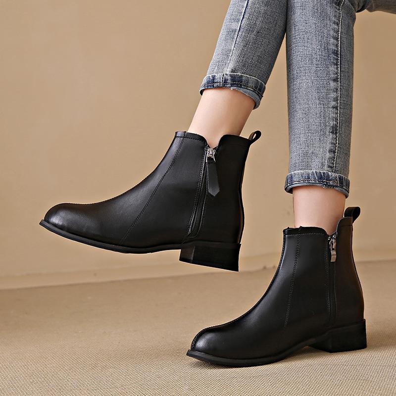 

2026 Short Boots for Women British Style Autumn New Pointed Toe Solid Booties Winter Ladies Plus Velvet Low Heel Ankle Boots 35
