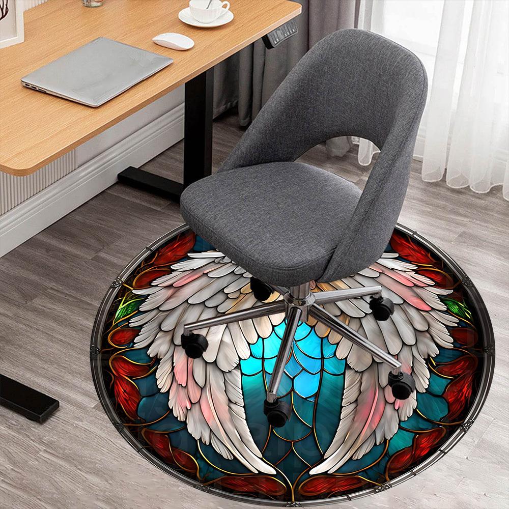 

1pc Wings Stained Glass Round Chair mat Area Rug - Non-Slip, Floor Mat for Office, Bedroom, and Indoor Decor -1002236 80cm by 80cm
