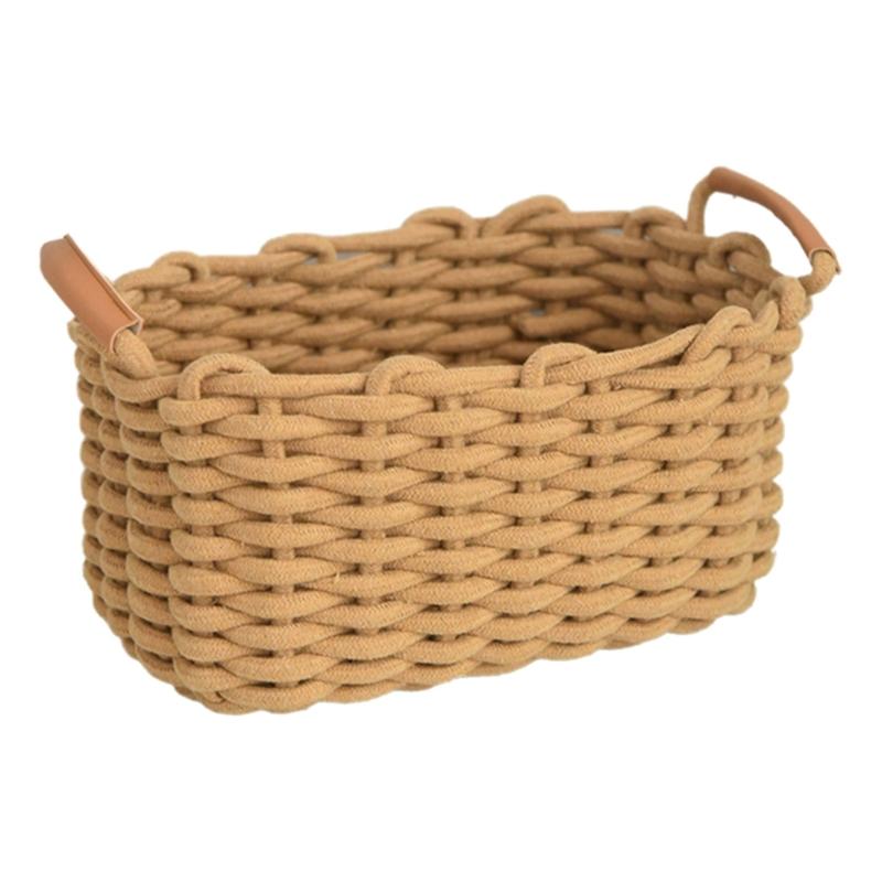 Elegant Cotton Woven Storage Container Large Capacity Bedroom Organizer Handwoven Desktop Basket for Living Room