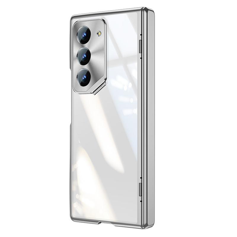 For Samsung Galaxy Z Fold 7 6 5G Case with Screen Protector Film & Holder Slim Hinge Protectio Electroplated Crystal Clear Cover