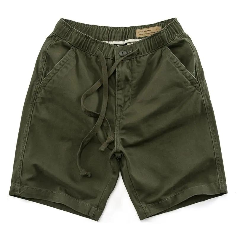 Men's Summer Straight Casual Sports Shorts Washed Workwear Elastic Waist Five Trousers