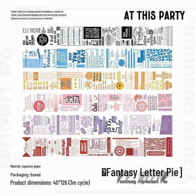 ZABC Fantasy Letter Pie Washi Tape Set - 6 Decorative Rolls Standard Set