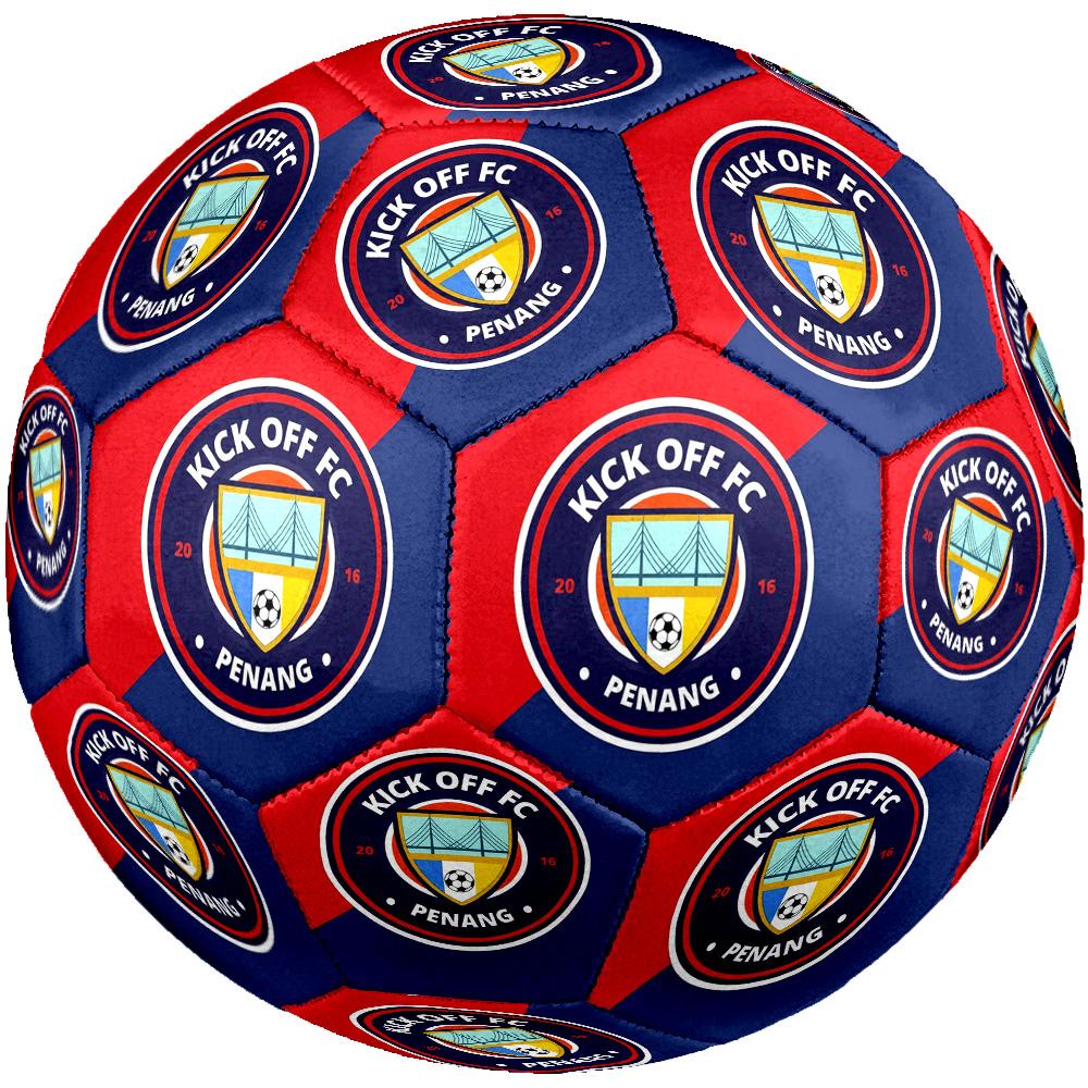 Kick Off FC Penang Themed Size 5 Soccer Ball Red Blue Shield Crest Print For Outdoor Training Fan Collection Match Play