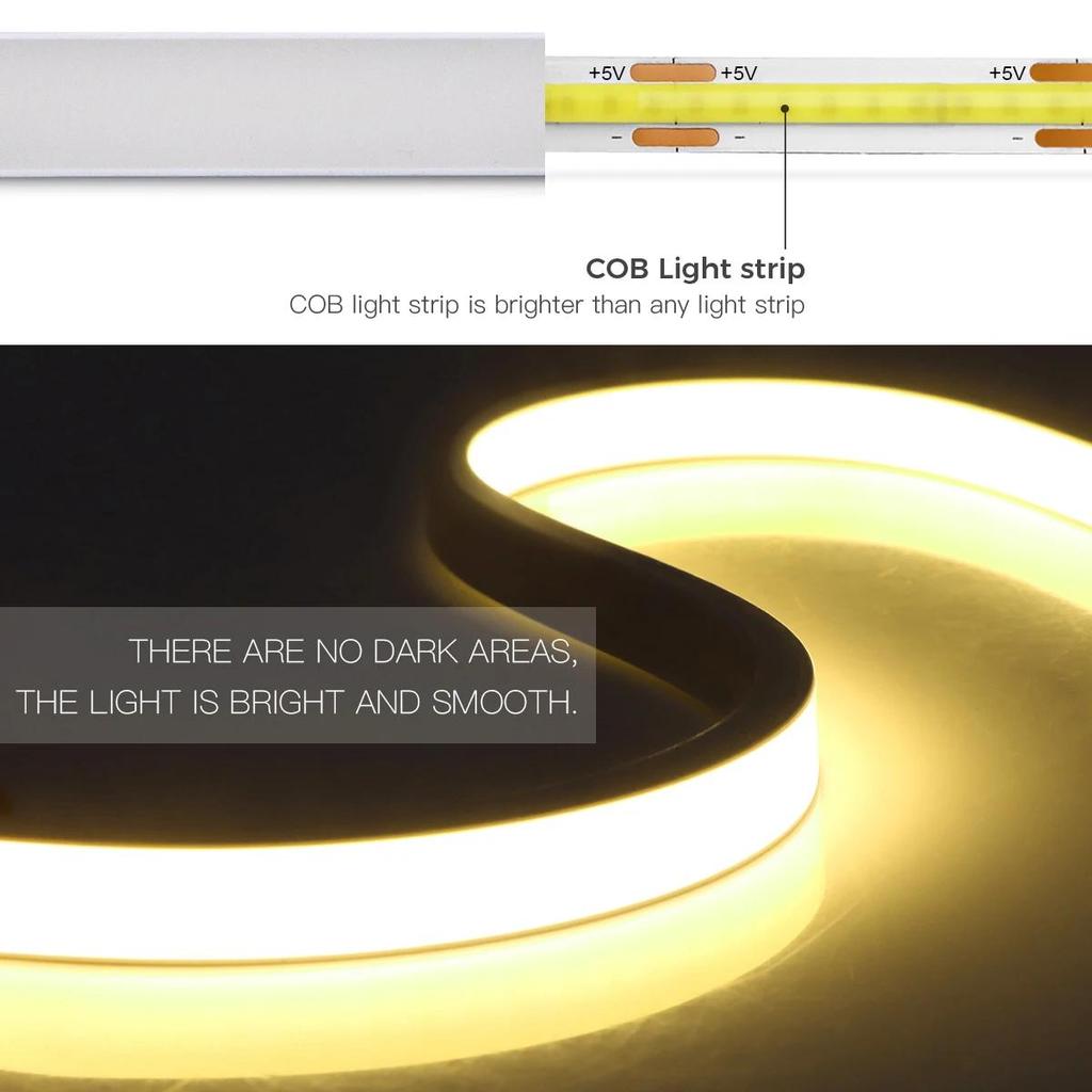Telecomandă RF reglabilă USB 5V COB LED bandă de lumină rezistentă la apă moale din silicon pur Bandă neon pentru decorarea camerei de bucătărie Iluminare din spate
