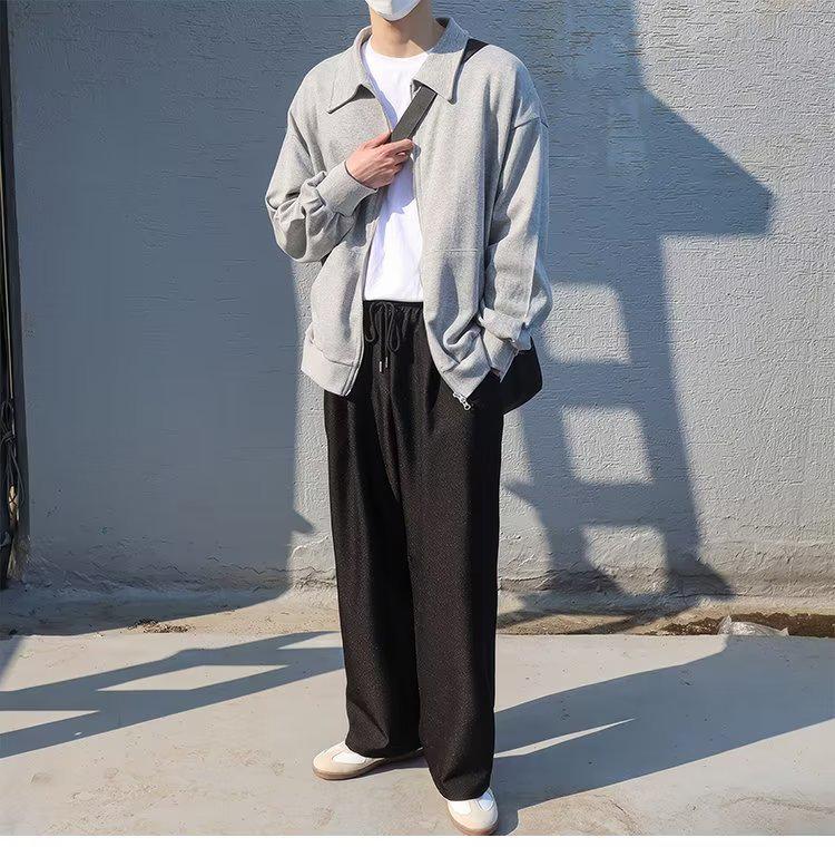 Herr Retro Cardigan Hoodie med Dubbel Dragkedja - Casual, Lös Passform för Vår & Höst.