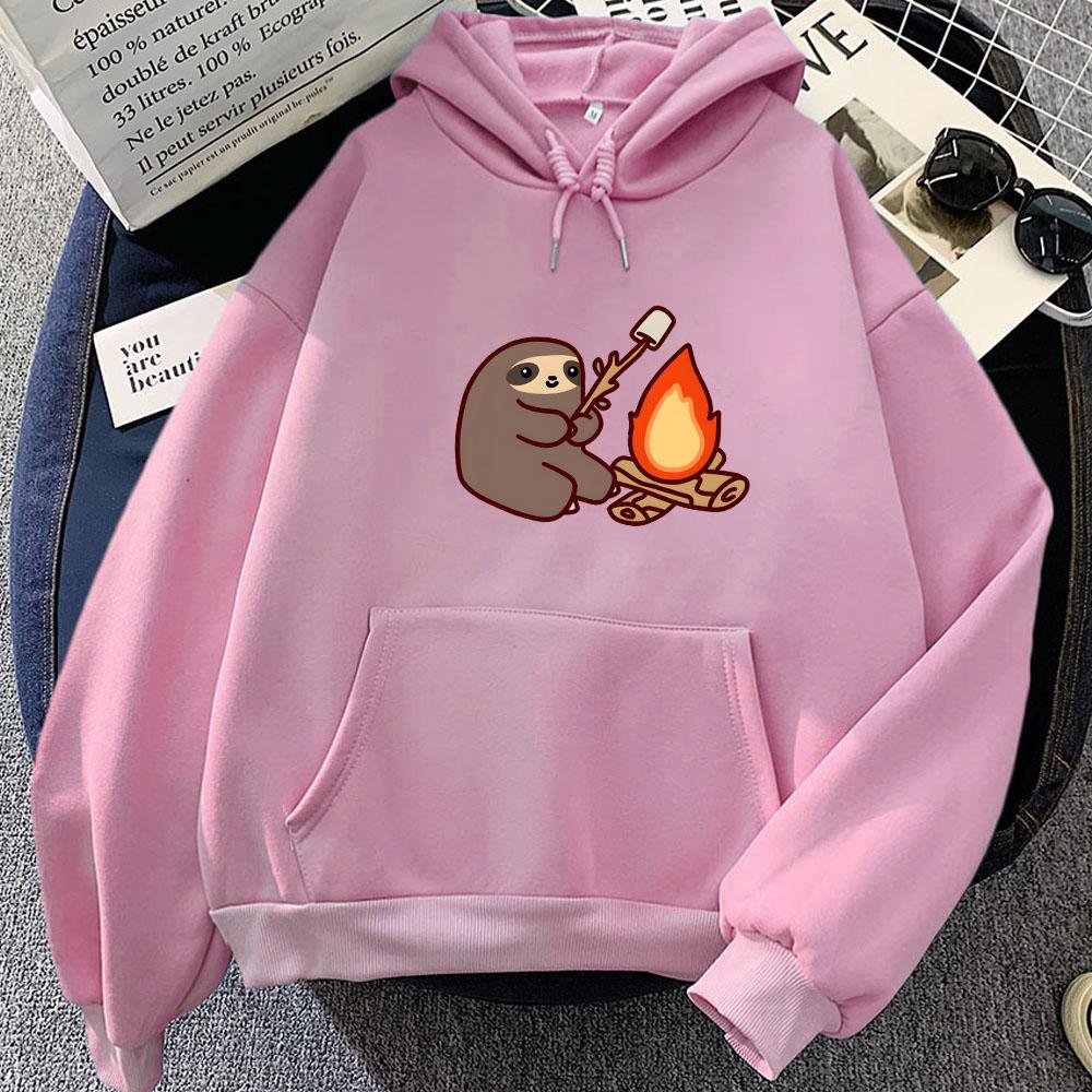 Sloth Kawaii Women Loose Streetwear Crewneck Sweatshirts Bear Printed Hoodies Male Hooded Casual Oversize Pullovers Korean Style