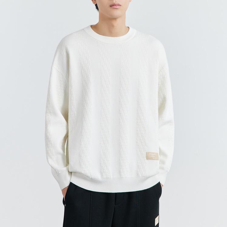 

Wuge Men s 2024 Autumn/Winter White Twisted Round Neck Loose-Fit Sweater Pullover XL белый