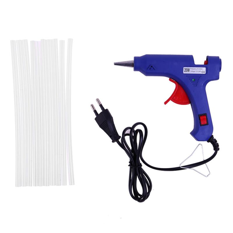 10Pcs Glue Sticks + High Temp Heater Melt Hot Glue Machine 20W Home Diy Repair Tool European