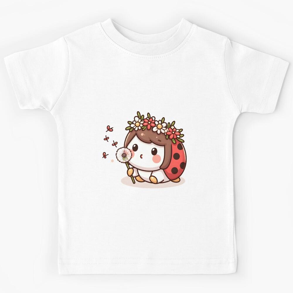 Kawaii Ladybug: Wearing A Flower Crown Kids T-Shirt 130