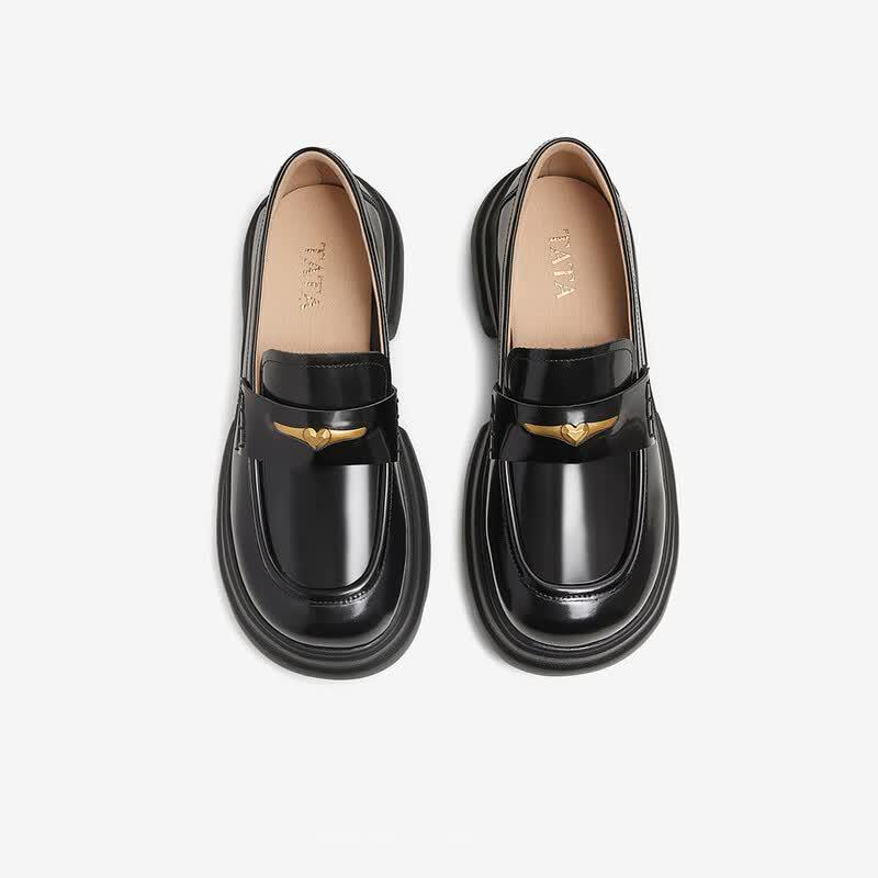 TATA Women's British Loafers with Heart Detail