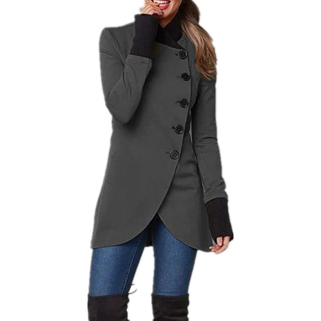 Women's Casual Fashion Solid Color Single Breasted Lapel Stitching Hem Slit Long Sleeved Jacket Coat