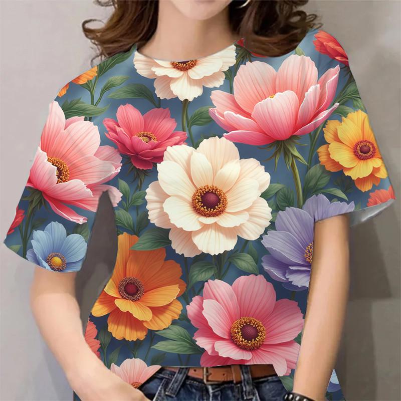 

Women s Flower Pattern Graffiti Print Short Sleeve Casual T-Shirt 5XL