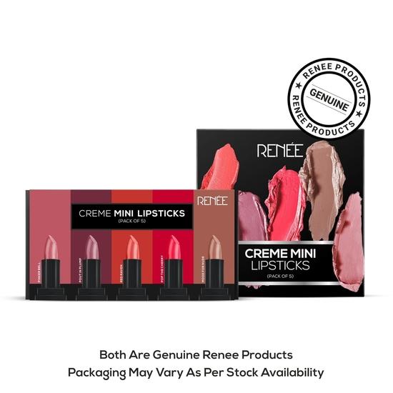 RENEE Crème Mini Lipstick Combo Pack of 5-1.65gm Each, Long Lasting Creamy Finish - Enriched With Jojoba Oil, & Travel Friendly