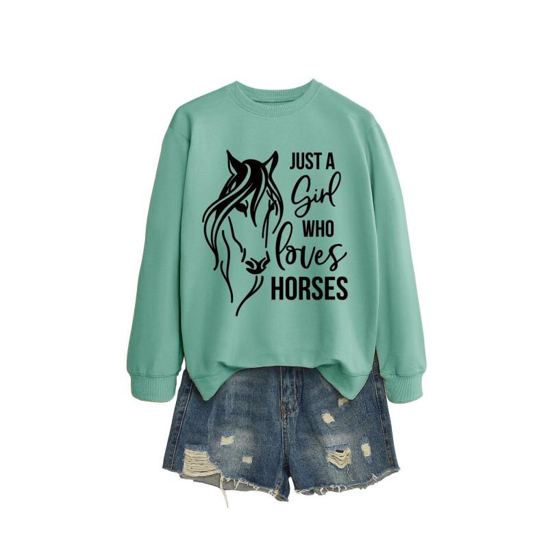 Womens Oversized Long Sleeve Hoodie Top With Horse Lover Graphic Print Cotton Blend Casual Sweatshirt Winter