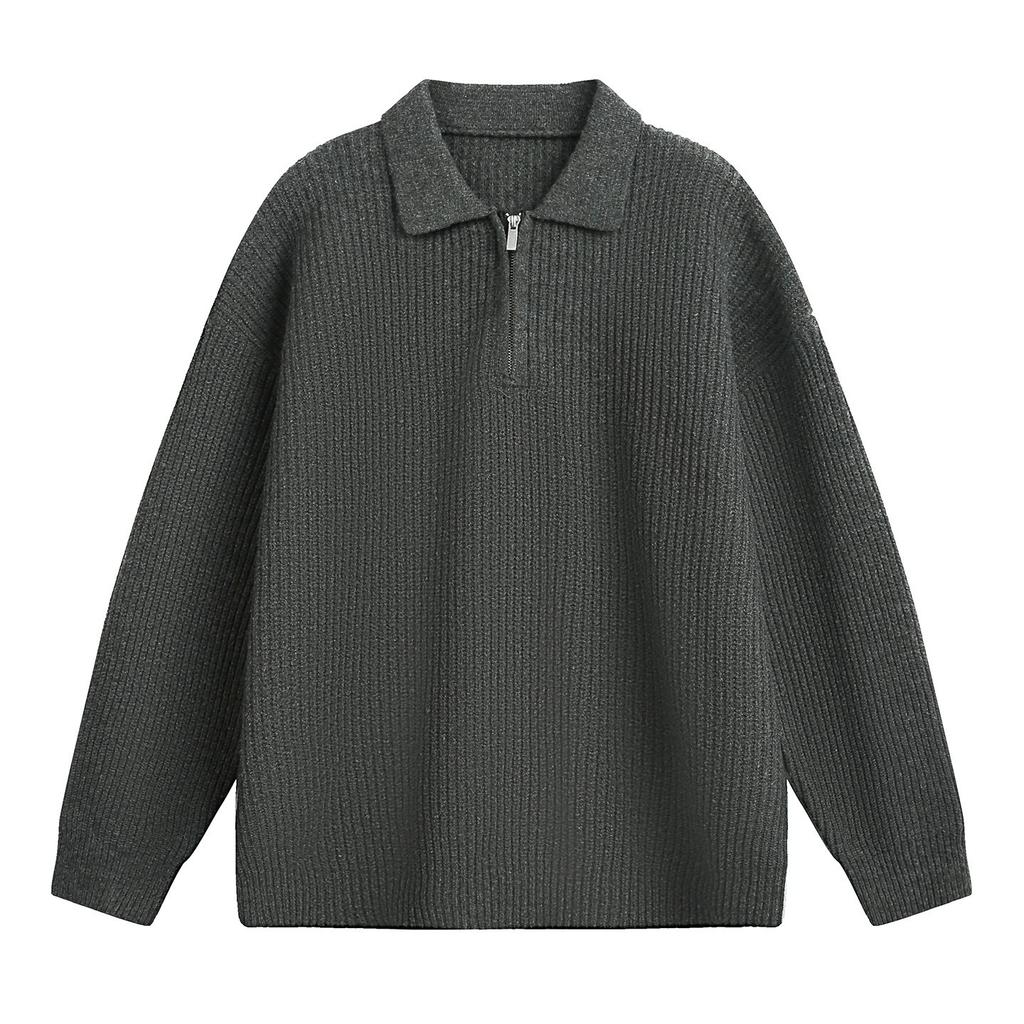 Cardigan Half-chain Lapel Sweater Men's Autumn and Winter Models Loose Texture Imitation Deer Plush Heavy Pullover Sweater Jacket