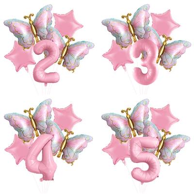 Golden Pink Butterfly Aluminum Film Balloon Set 32 Inch Pink Digital Children'S Birthday Party Decorative Balloon