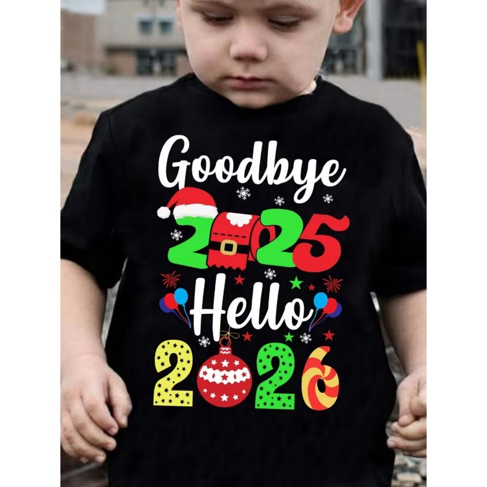 Children s T-Shirt 2026 Happy New Year Greeting Short Sleeve Casual Crew Neck T-Shirt Year of the Horse Gift Top Loose Clothing 100