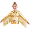 Girls Dance Jacket Metallic Tassel Design Turn Down Collar Long Sleeve Zipper Fringe Party Top