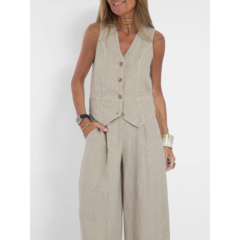 Casual Vest Solid Color Long Pants Set Casual Vest Solid Trousers Set