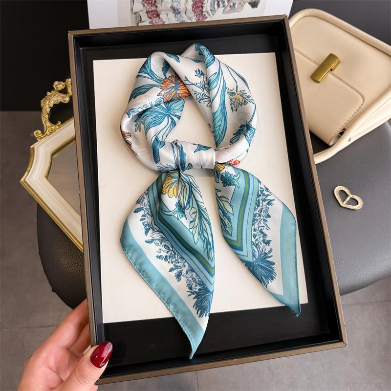 2026 New Floral Printed Square Scarf Women's Spring and Summer Polyester Fiber Scarf Fashion Bag Ribbon Hair Bands Bandana