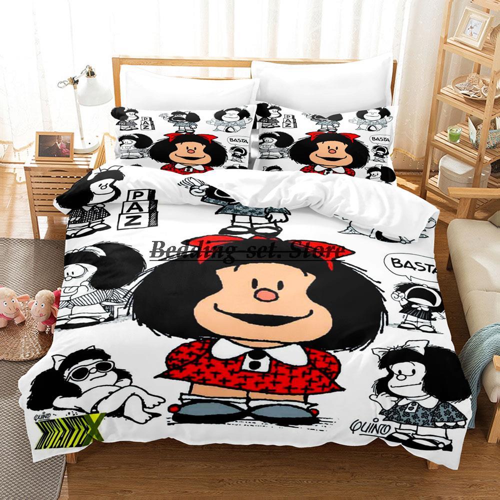 Mafalda Zestaw Pościeli Pojedynczy Bliźniak Pełny Queen King Size Zestaw do Łóżka Aldult Dziecko Sypialnia Zestawy Poszewek na Kołdrę Zestaw Arkuszy 3D Anime