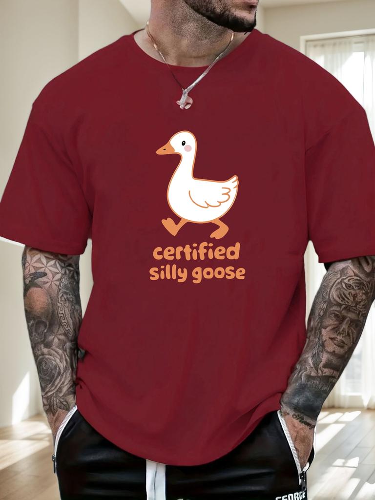Mens Casual Tshirt Silly Goose Print Short Sleeve Round Neck Breathable Soft Oversized Fun Daily Wear Tee