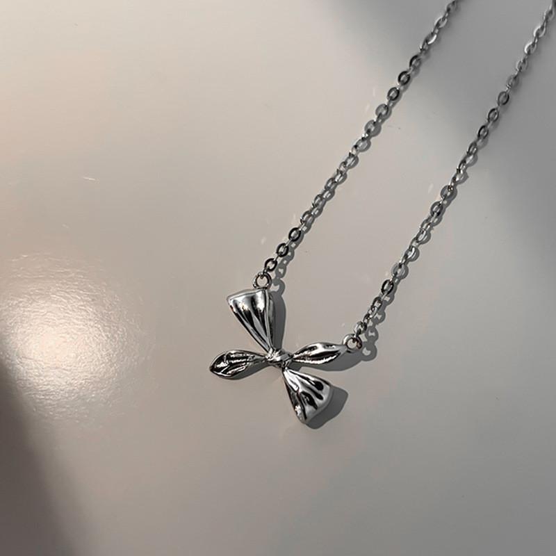 iF ME Colier cu fundă de modă pentru femei, simplu, argint sculptat, cu pandantiv, accesorii, bijuterii, cadou