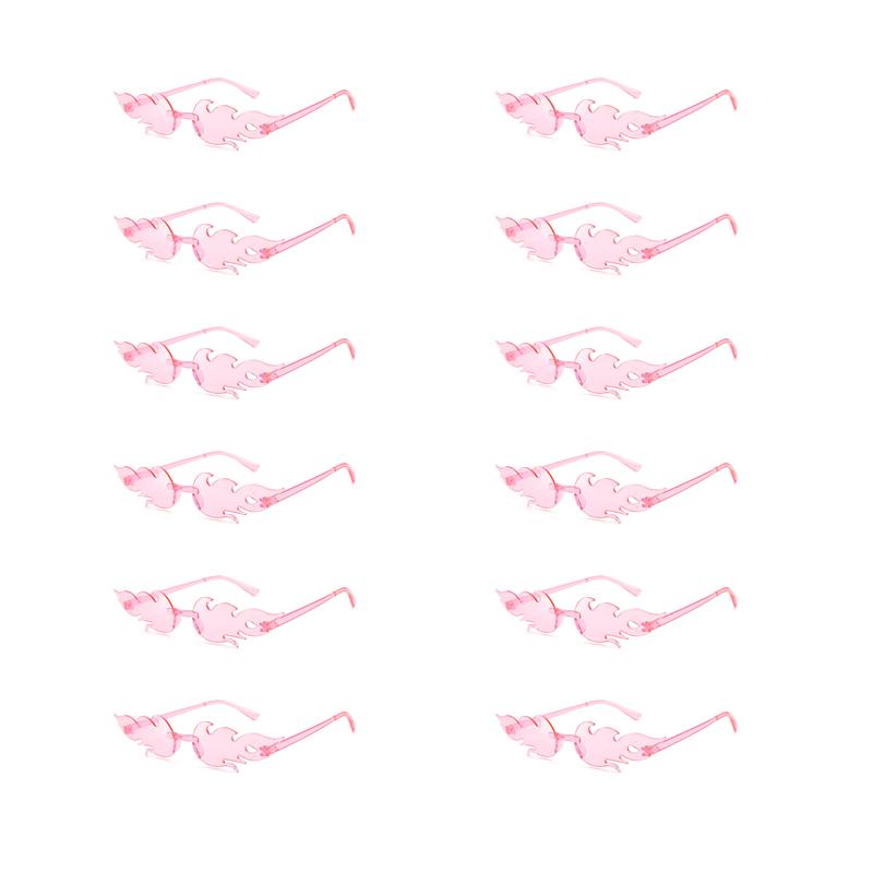 12 Pairs Per Set Flame Shaped Sunglasses New Fashion Rimless Candy Color Party Shades Trendy Design Colorful Sun Glasses