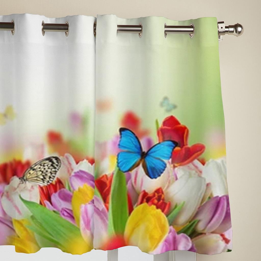 Beautiful Colorful Tulips Flowers Window Curtains For Living Room Bedroom Luxury Modern Kitchen Curtains Fabric Drapes