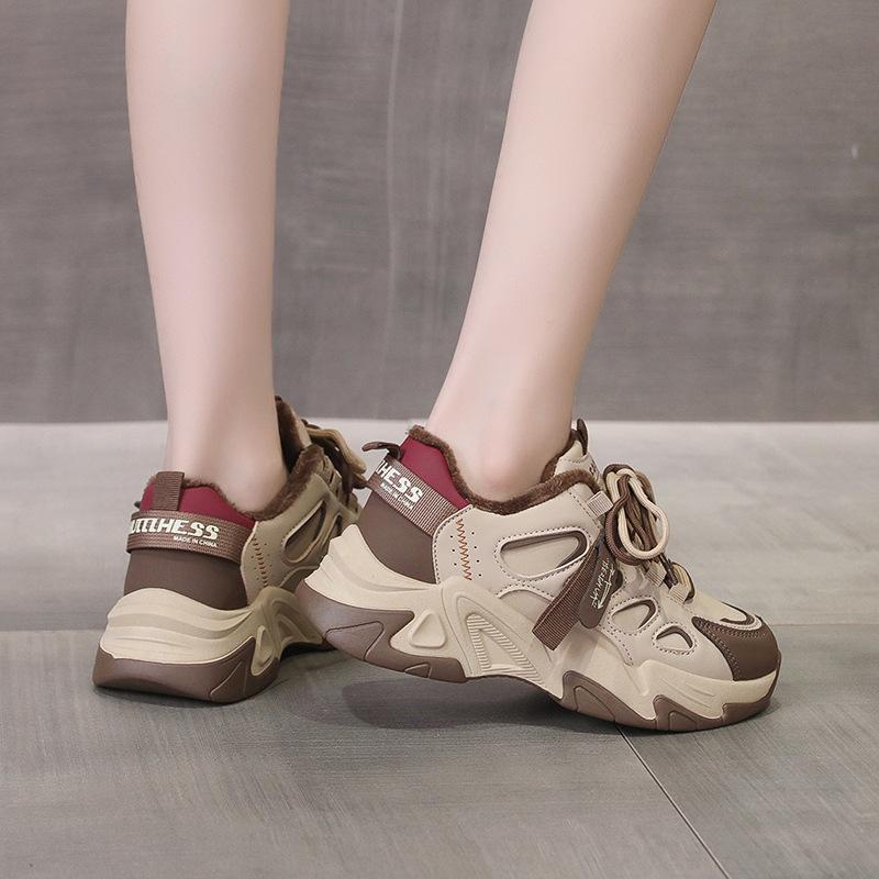 Platform dad shoes 2025 new models show feet small autumn and winter new models velvet versatile sports casual retro running shoes women