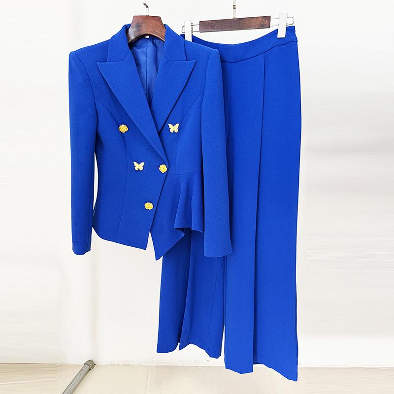 

Elegant Rose Button Butterfly Suit & Long Pants Set - High Street Fashion 2026 S королевский синий
