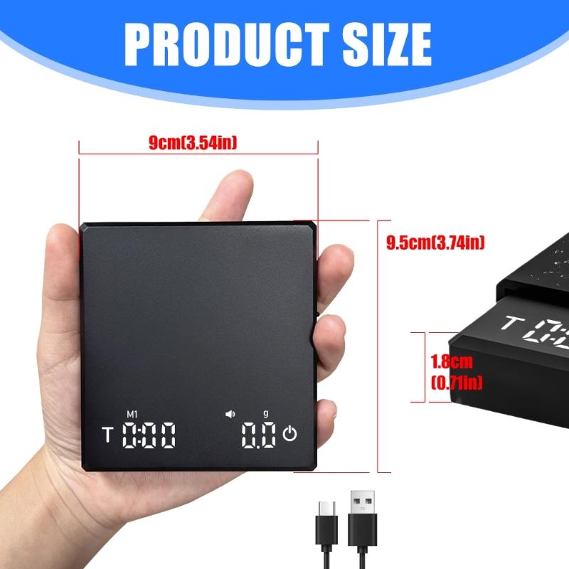 Rechargeable Digital Scale Kitchen Coffee Scale with Automatic Timing High Precisions 5 Modes Drip Espresso Scale