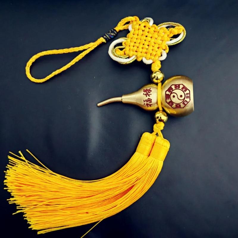 Copper Gourd and Chinese Knot Tassels Pendant Charm For Home Car Decors Amulet With Auspiciously Fengshuis Symbolism