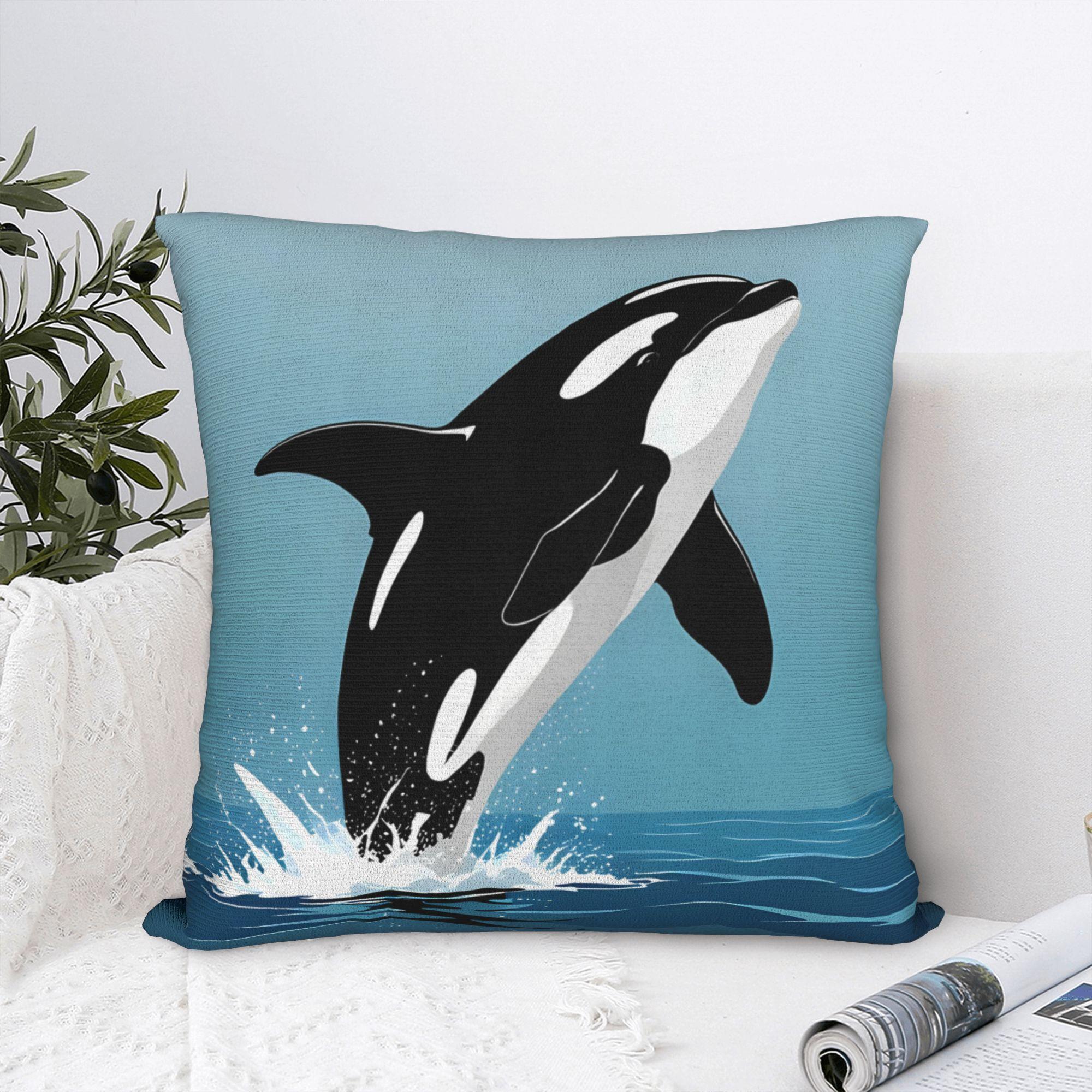 Panika Chen Unisex Orca Whale Pillow Cover – Ocean Wildlife Art For Living Room, Bedroom & Coastal Home Decor Cushion Cover 40X40cm