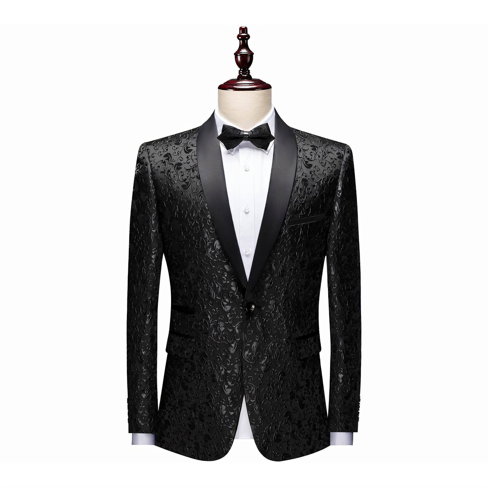 

Чоловічі блейзери Жакардовий костюм Різні кольори Приталений Випускний Весільний Костюм для сценічного виступу S чорний