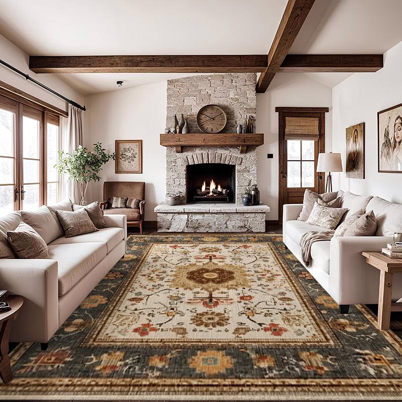 RAKKS Bohemian Mandala Velvet Large Area Rugs,Stain Resistant Anti Slip Backing Rugs for Living Room,Bedroom, Vintage Home Decor